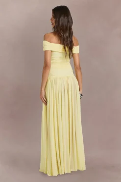 Robe Longue Bardot En Mousseline Stretch