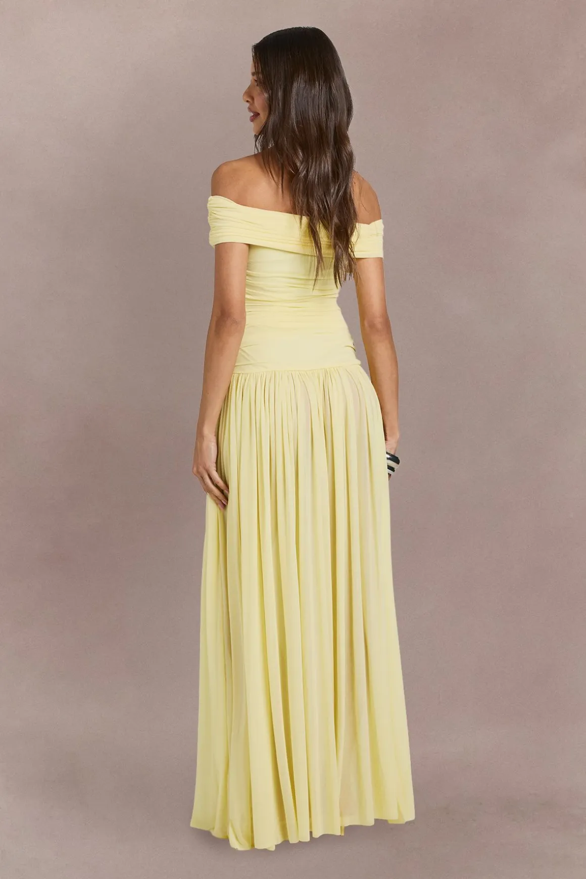 Robe Longue Bardot En Mousseline Stretch