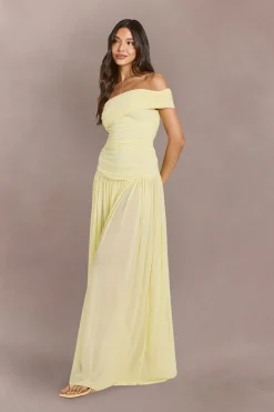 Robe Longue Bardot En Mousseline Stretch