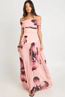 boohoo Robe Longue Bardot À Imprimé Floral Surdimensionné Coupe Tall<Femme Robes Demoiselles D'Honneur|Robes