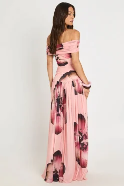 boohoo Robe Longue Bardot À Imprimé Floral Surdimensionné Coupe Tall<Femme Robes Demoiselles D'Honneur|Robes