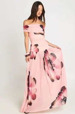 boohoo Robe Longue Bardot À Imprimé Floral Surdimensionné Coupe Tall<Femme Robes Demoiselles D'Honneur|Robes