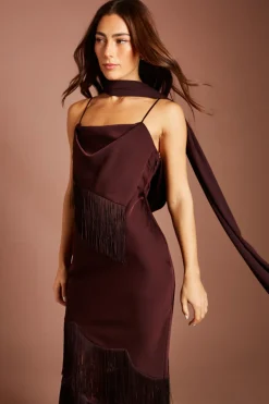 Coast Robe Longue À Bretelles Avec Détails De Franges Et Foulard<Femme Looks Chocolat|Robes