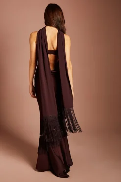 Coast Robe Longue À Bretelles Avec Détails De Franges Et Foulard<Femme Looks Chocolat|Robes