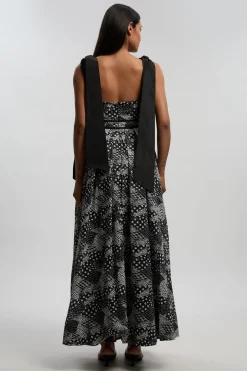 Robe Longue À Bretelles En Coton Et Soie Tissé Motif Géométrique Monochrome
