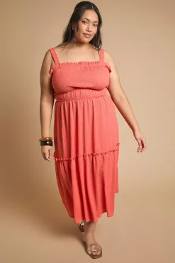 Robe Longue À Bretelles En Jersey Froissé Avec Taille Élastiquée Curve
