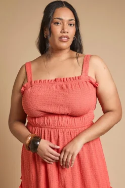 Robe Longue À Bretelles En Jersey Froissé Avec Taille Élastiquée Curve