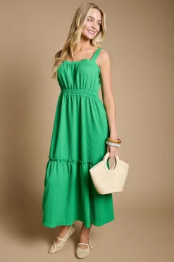 Robe Longue À Bretelles En Jersey Froissé Avec Taille Élastiquée