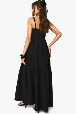 boohoo Robe Longue À Bretelles En Lin À Volants Étagés<Femme Robes|Robes De Jour