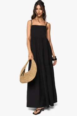 boohoo Robe Longue À Bretelles En Lin À Volants Étagés<Femme Robes|Robes De Jour