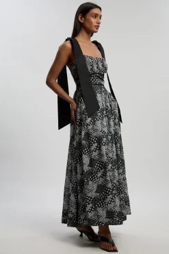 Robe Longue À Bretelles En Mélange Soie-coton À Motif Géométrique Mono Petite