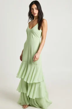 Robe Longue À Bretelles En Mousseline À Volants Ton Sur Ton