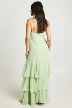 Robe Longue À Bretelles En Mousseline À Volants Ton Sur Ton