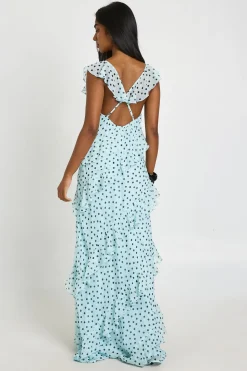 Robe Longue À Bretelles En Mousseline À Pois Avec Volants