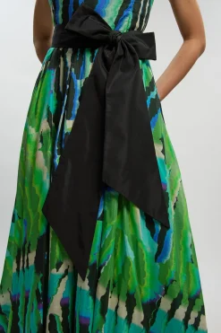 Robe Longue À Bretelles En Soie-coton Motif Animal