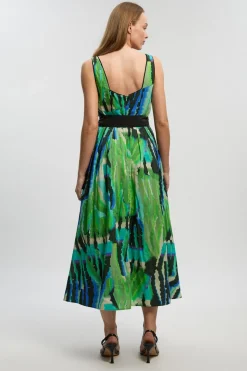 Robe Longue À Bretelles En Soie-coton Motif Animal