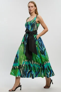 Robe Longue À Bretelles En Soie-coton Motif Animal