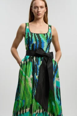 Robe Longue À Bretelles En Soie-coton Motif Animal