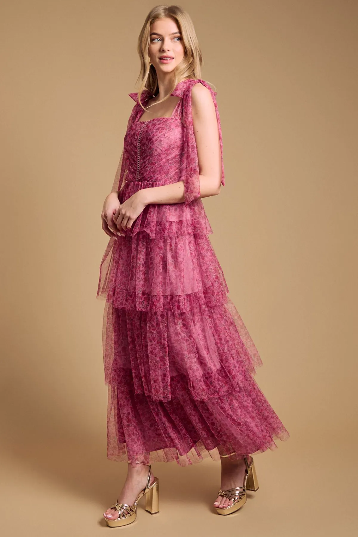 Oasis Robe Longue À Bretelles Nouées Et Volants Étagés<Femme Toutes Les Robes|Robes Longues