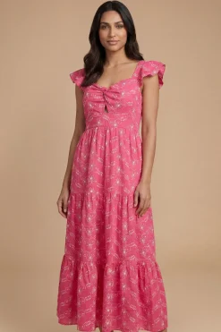 Robe Longue Brodée À Détail Torsadé Devant Et Volants Étagés Petite