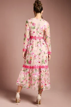 Robe Longue Brodée à Motifs Floraux