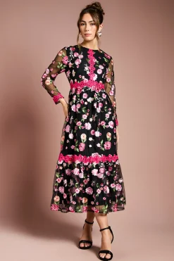 Coast Robe Longue Brodée à Motifs Floraux<Femme Robes Mi-Longues|Robes À Manches Longues