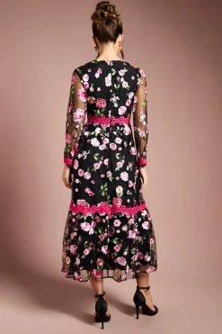 Coast Robe Longue Brodée à Motifs Floraux<Femme Robes Mi-Longues|Robes À Manches Longues
