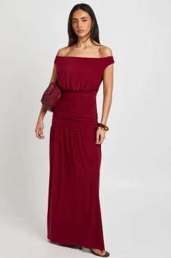 boohoo Robe Longue À Bustier Bardot Froncé<Femme Robes|Robe Invitée Mariage