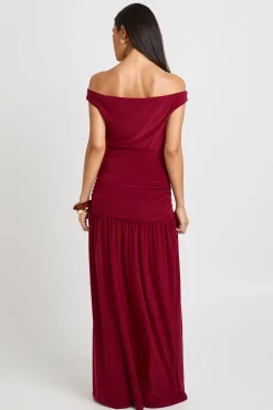 boohoo Robe Longue À Bustier Bardot Froncé<Femme Robes|Robe Invitée Mariage