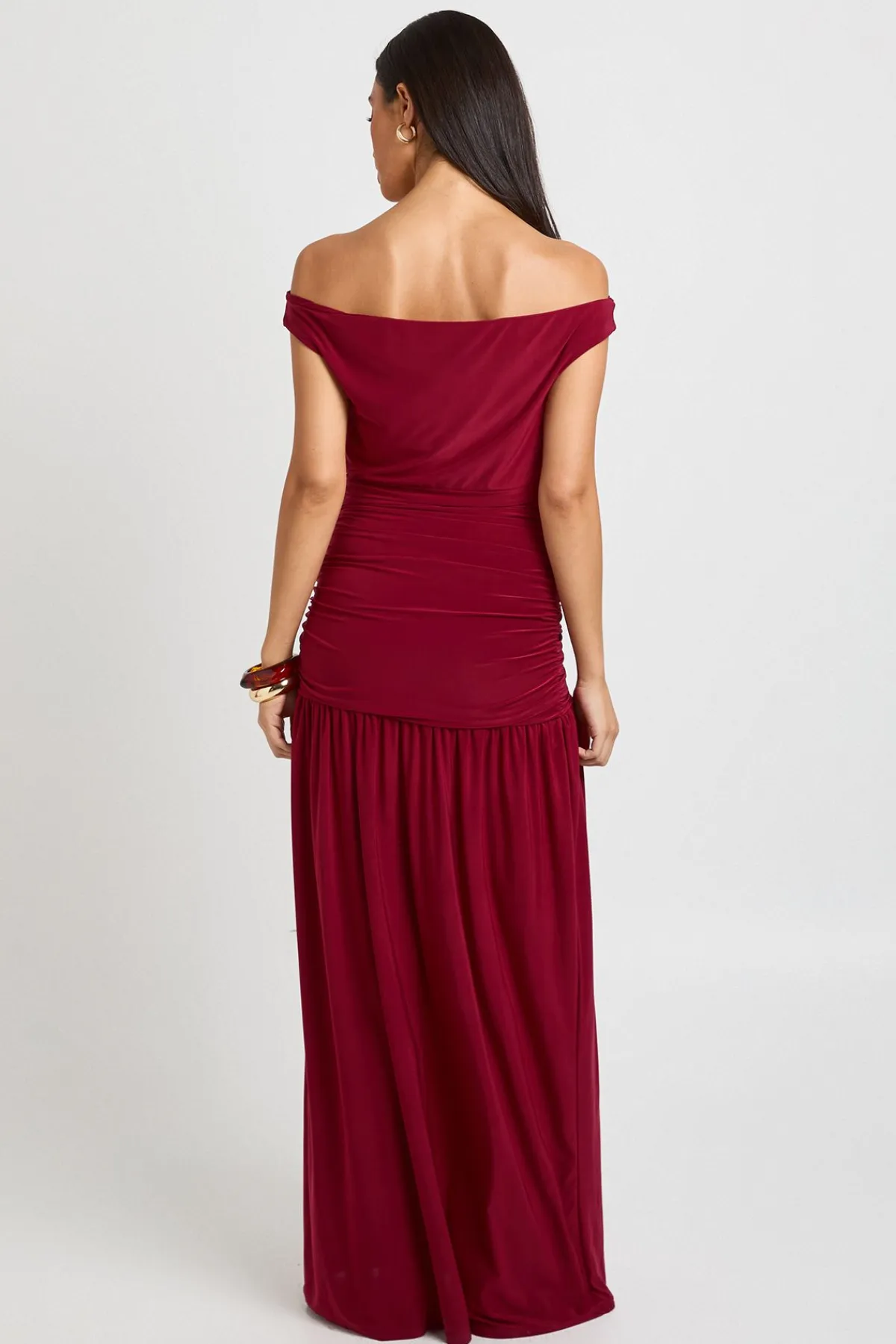 boohoo Robe Longue À Bustier Bardot Froncé<Femme Robes|Robe Invitée Mariage