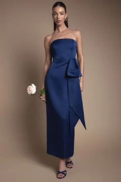 Robe Longue Bustier Demoiselle d'Honneur avec Nœud Statement