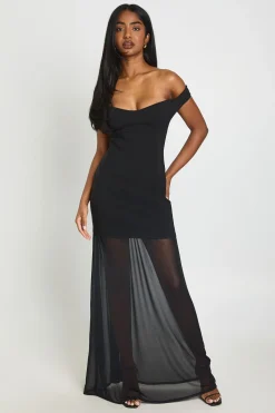 boohoo Robe Longue Bustier En Bengaline Avec Ourlet Transparent Et Détail Poitrine<Femme Robes De Soirée|Toutes Les Robes