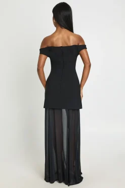 boohoo Robe Longue Bustier En Bengaline Avec Ourlet Transparent Et Détail Poitrine<Femme Robes De Soirée|Toutes Les Robes