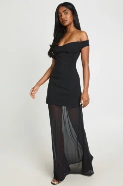 boohoo Robe Longue Bustier En Bengaline Avec Ourlet Transparent Et Détail Poitrine<Femme Robes De Soirée|Toutes Les Robes
