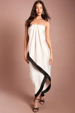 Robe Longue Bustier En Satin Coast Muse Avec Bande Contrastante