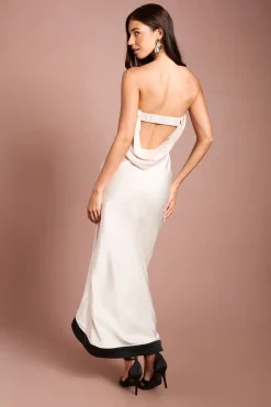 Robe Longue Bustier En Satin Coast Muse Avec Bande Contrastante