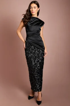 Coast Robe Longue À Bustier En Satin Drapé Et Sequins<Femme Satin Et Dentelle|Robes