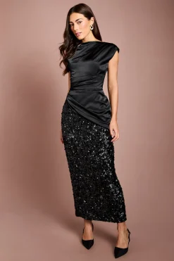 Coast Robe Longue À Bustier En Satin Drapé Et Sequins<Femme Satin Et Dentelle|Robes