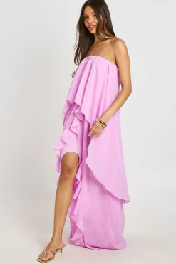 Robe Longue Bustier À Volants Superposés En Mousseline