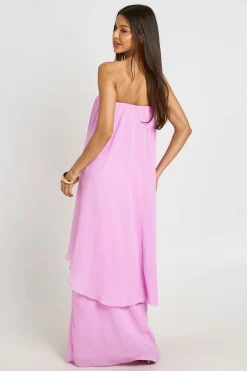 Robe Longue Bustier À Volants Superposés En Mousseline