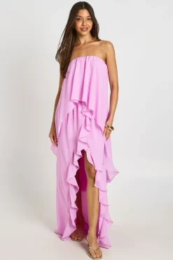 Robe Longue Bustier À Volants Superposés En Mousseline