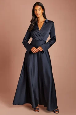 Robe Longue Cache-cœur En Satin Petite Taille