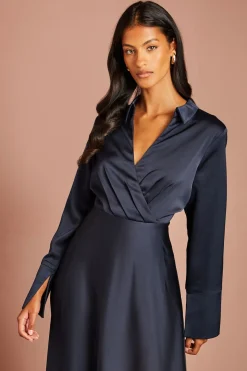 Robe Longue Cache-cœur En Satin Petite Taille