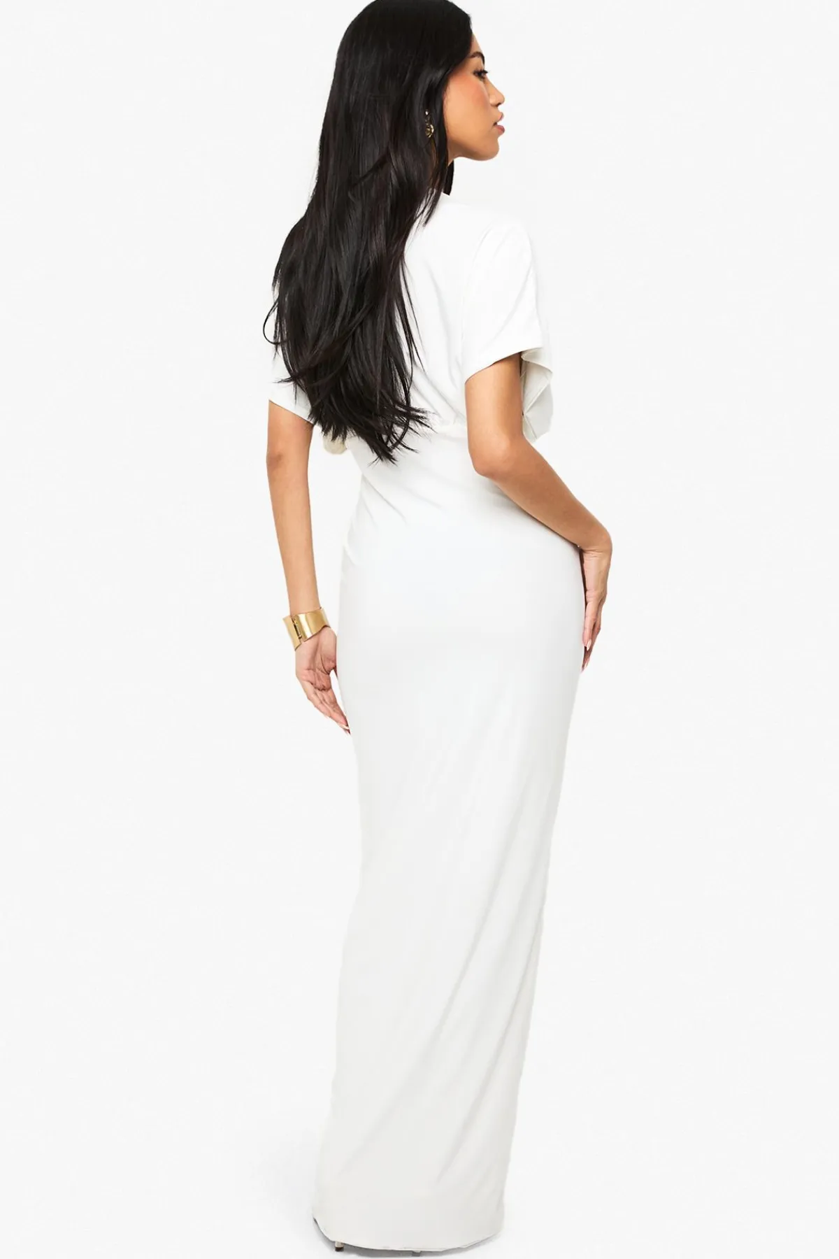 boohoo Robe Longue Cache-cœur Froncée À Double Épaisseur Avec Manches Chauve-souris<Femme Robes Moulantes|Robes À Manches Longues