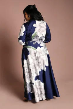 Robe Longue Cache-cœur À Imprimé Placé Grande Taille