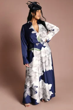 Robe Longue Cache-cœur À Imprimé Placé Grande Taille