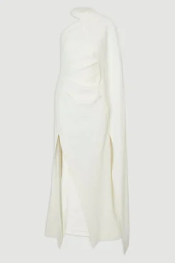 Robe Longue Cape Asymétrique à Une Épaule Taillée Souple