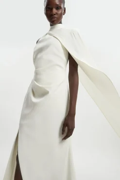 Robe Longue Cape Asymétrique à Une Épaule Taillée Souple