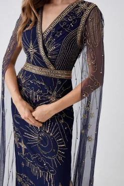 Robe Longue à Cape Dorsale Ornée Celestial Hand