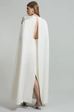 KarenMillen Robe longue à cape dramatique sur-mesure ornée de cristaux floraux placés<Femme Tailleurs|Toutes Les Robes